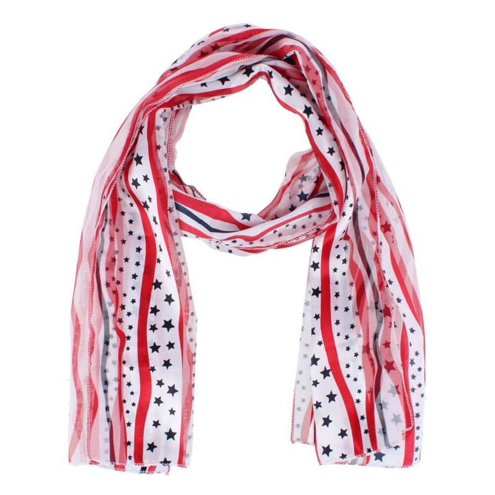 CTM Women's Satin American Stars and Stripes Lightweight Scarf